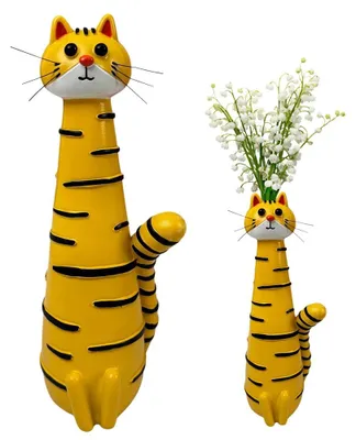 Katzenförmige Blumenvase aus Harz, gelb, 18,5 cm