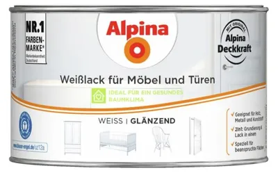 Produktbild von Alpina Weißlack für Möbel & Türen glänzend weiß 300 ml