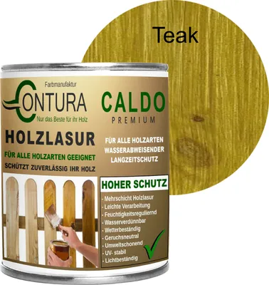 Produktbild von 750ml - Holzlasur Dickschichtlasur Set + Pinsel 2in1 Dauerschutzlasur Holzschutz Lasur - 05 Teak