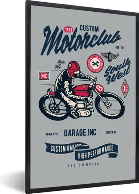 Produktbild von MuchoWow® MuchoWow® Gerahmtes Poster Motorrad - Kleidung - Retro 40x60 cm - Poster mit zchwarzem Bilderrahmen - Papierdruck - Wandbilder