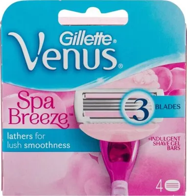 Packaging for Gillette Venus Spa Breeze women's razor blades.