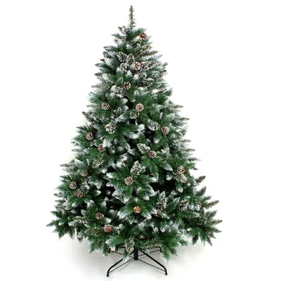 Image de Yorbay Sapin de Noël artificiel 180cm, avec pied en métal, décoration de Noël avec neige, pommes de pin