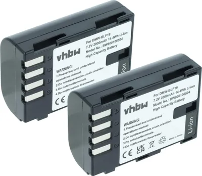 Produktbild von vhbw 2x Akku kompatibel mit Panasonic Lumix DMC-G9, DC-GH5, DC-GH5M, DC-GH5L, DMC-GH3, DMC-GH3A, DMC-GH3AGK Kamera (2000 mAh, 7,2 V, Li-Ion)
