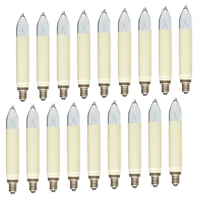 A collection of 18 candle-shaped light bulbs arranged in two rows against a white background.
