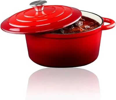 Imagen del producto de Cacerola de hierro fundido - 24 cm - 3,8 litros - Con tapa - Roja
