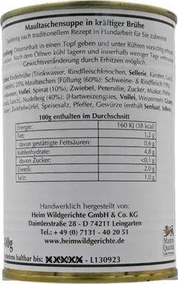 Productafbeelding van Zwabische maultaschensoep met 4 kleine maultaschen, merk Heim