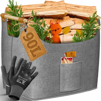 Produktbild von KESSER® Brennholzkorb aus extra dicker Filz Kaminholzkorb faltbar mit verstärkten Holzgriffen Aufbewahrungskorb für Holz 60L, Grau