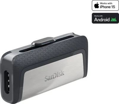 Produktbild von SanDisk Drive USB Ganda Ultra Tipe-C 256 GB, 256 GB, USB Type-A / USB Type-C, 3.2 Gen 1 (3.1 Gen 1), 150 MB/s, Dia, Grau, Silber