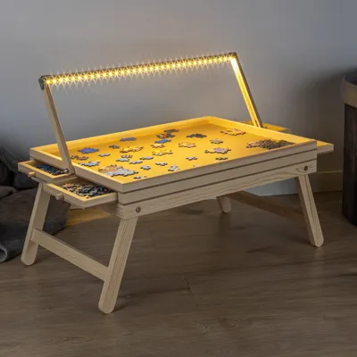 Produktbild von HI - Puzzlebrett Puzzle Tisch 1000 Teile 76,5 x 56,5 x 38 cm mit 45 LED & 4 ausziehbaren Sortierfächern