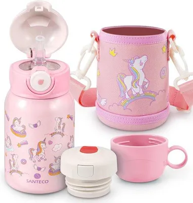 Zdjęcie produktu dla Termos dla dzieci, 450 ml, bez BPA, ze słomką, dla chłopców/dziewczynek, do przedszkola, szkoły, w podróży