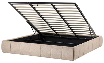 Produktbild von BELIANI Bett Beige Stoff Gepolstert Gesteppt mit Lattenrost 180x200 cm Hochklappbar Bettkasten Modernes Polsterbett Doppelbett Wolkenbett