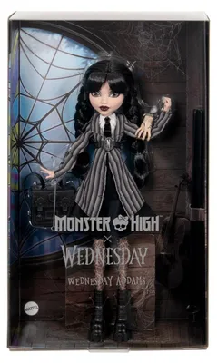 Produktbild von Monster High Wednesday Sammelpuppe, Wednesday Addams in Nevermore Academy Uniform mit Eiskaltem Händchen, Modepuppe, Weiblich, 6 Jahr(e), Junge/Mädchen, 290 mm, 300 g