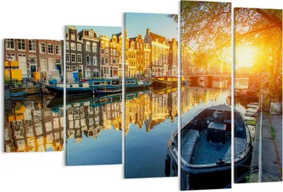 Produktbild von Bild auf Leinwand - Leinwandbild - Kanal Boot Amsterdam Wasser - 150x100cm - Wand Bild - Wanddeko - Leinwanddruck - Bilder - Kunstdruck - Wanddekoration - Leinwand bilder - Wandkunst - EG150x100-2857