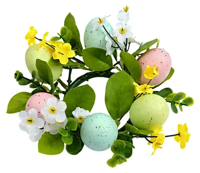 Produktbild von Osterkranz mit Eiern - Künstlicher Türkranz mit Hasenmotiv für Frühlingsdekoration 19 x 9,5 cm