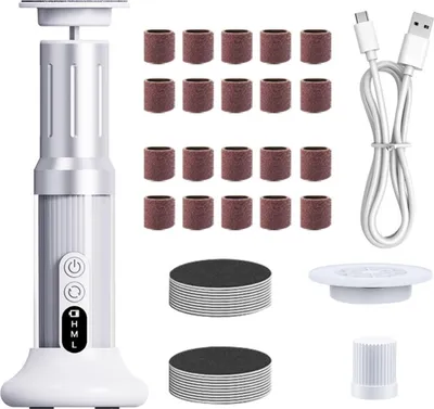Produktbild von INF Elektrischer Hornhautentferner 6 Geschwindigkeiten USB C 15.3cm für Pediküre Weiß