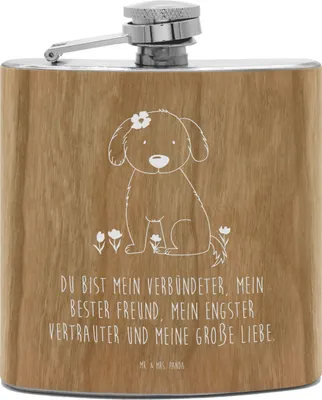 Produktbild von Mr. & Mrs. Panda Flachmann Hund Dame - Transparent - Geschenk, feldflasche, taschenflasche, Alkoholflasche, Hundebesitzer, Liebe, Lieb, Hunde, Hip Flask, Liebenswert