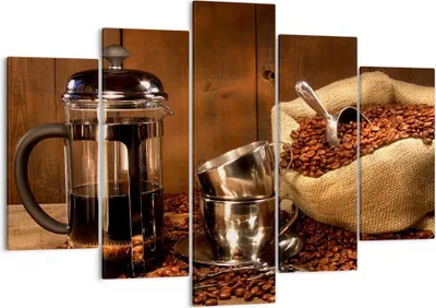 Produktbild von Bild auf Leinwand - Leinwandbild - Kaffeebohnen gerösteter Kaffee Tasse - 150x100cm - Wand Bild - Wanddeko - Leinwanddruck - Bilder - Kunstdruck - Leinwand bilder - Wandkunst - EA150x100-0434