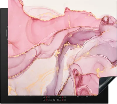 Produktbild von KitchenYeah© Herdabdeckplatte Gold - Marmor - Rosa , 57x51cm, Küche Deko, Glaskeramikkochfeld Herdabdeckung, Abdeckplatte fùr Kochfeld