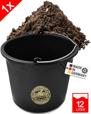 Produktbild von Baueimer 12l - Mörteleimer mit Henkel - Eimer für Baustelle & Garten - Stabiler Wasserkübel, Betoneimer mit Skala, Recycelter Kunststoff