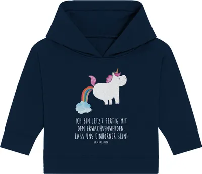 Produktbild von Mr. & Mrs. Panda Organic Baby Hoodie Einhorn Pupsen 12. - 18. Monat - French Navy - Geschenk, Unicorn, Regenbogen, Erwachsenwerden, Kapuzensweatshirt, Kapuzenshirt