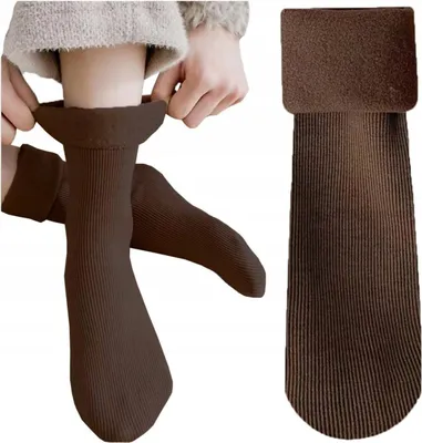 Produktbild von Socken - Damensocken - Warm - Druckfreie Socken - Lang - KnöchelLang - Gefüttert - Dunkelbraun - Größe 36-40