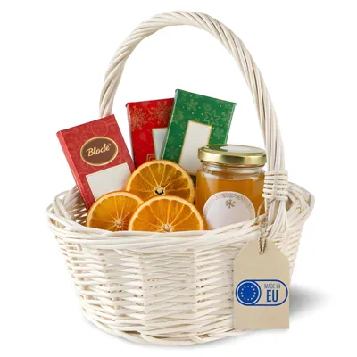Produktbild von Creative Home Weißer Weidenkorb mit Henkel | 22 x 22 x 26 cm (+/- 2 cm) | Handgeflochten | Osterkörbchen Osterkorb, Geschenkkorb