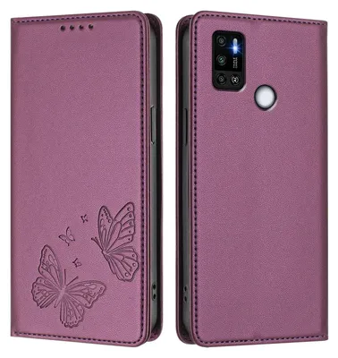 Obrázek produktu pro Kožené pouzdro pro Tecno Spark 5 Air /Spark 6 Air, motýlí ražbou, peněženkové flip pouzdro se stojánkem Fialová