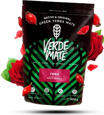 Produktbild von Verde Mate - Mate Tee Rosa 500g - Dicke Blätter 5 mm Luftgetrocknet - Mit Rosenblüten, Hibiskus - Mild, Blumig - Yerba Mate Brasilien