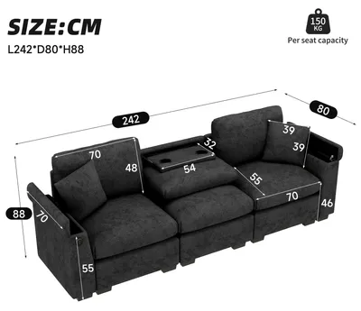 Imagen del producto de Sofá plegable - Sofá cama - Banco - Sofá - Sofá convertible - Tapizado en chenilla - Espacio de almacenamiento - Mesa plegable