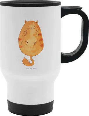 Produktbild von Mr. & Mrs. Panda To Go Becher Katze Frühaufsteher - Weiß - Geschenk, Katzen, Kaffee, Mittelfinger, Thermobecher, Doppelwandig, Kaffeebecher, Tiger, thermosbecher