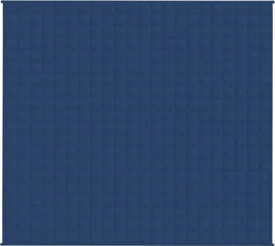 A close-up, full-frame view of a blue weighted blanket with a quilted pattern.