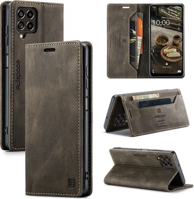 Produktbild von Samsung Galaxy M33 Brieftasche Hülle, Retro Kunstledertasche Stand Schutzhülle für Samsung Galaxy M33 Braun