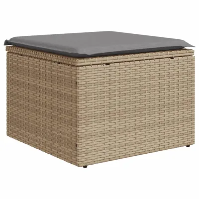 Produktbild von Gartenhocker mit Kissen Beige 55x55x37 cm Poly Rattan