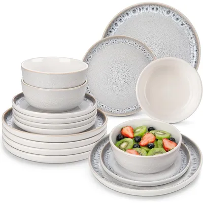 Productafbeelding van Serviesset voor 12 personen, steengoed, 36-delig, beige tafelservies
