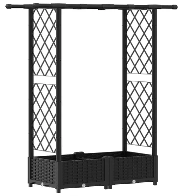 Produktbild von vidaXL Hochbeet mit Rankgitter und Dach Schwarz 122,5 x 40 x 121 cm PP