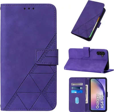 Produktbild von Hülle für Samsung Galaxy A54 5G Prägung Flip Leder Kartenfächer Schutzhülle mit Ständer Lila