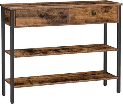 Zdjęcie produktu dla Stolik boczny - Wąski stolik - Wąska szafka - Półka - Industrialny - Z 2 klapami - Drewno i metal - Brązowy/czarny - 100x24x80cm