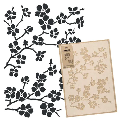 Produktbild von Große Malschablonen M 43x64 cm, Kirsche Blüten Baum Sakura, Wiederverwendbare Kunststoff Wandschablone