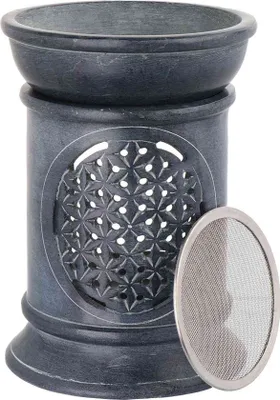 Produktbild von Räucherstövchen 10x7,6cm – Blume des Lebens, mit Räuchersieb & Gravur