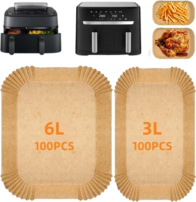 Produktbild von Backpapier für Heißluftfritteusen, passend für Philips Dual-Körbe - Set mit 200 Stück - Serie 5000, 6L/3L