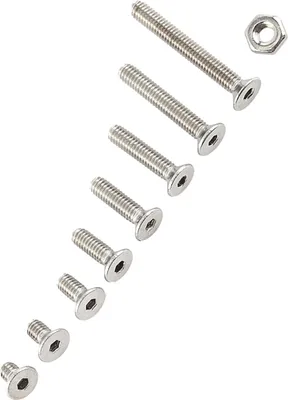 Produktbild von M2.5 A2 Edelstahl-Innensechskantschrauben mit Sechskantmuttern, Sortiment (Flachkopf)