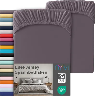Produktbild von Edel Jersey Spannbettlaken Deluxe für Matratzen bis 25 cm Steghöhe - 100% Baumwolle supergekämmt, 140g/m², Rundumgummizug, Farbe:Graphit, Größe:90-100 x 220 cm (2er Set)