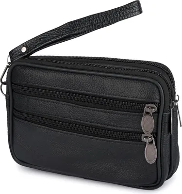 Immagine prodotto di Spaziosa borsa da cintura in pelle per uomo, nera
