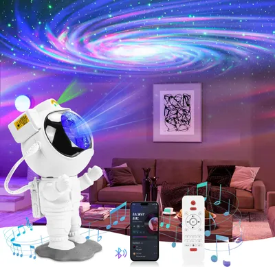Image de La plus grande zone de couverture Ciel étoilé Projecteur Astronaute LED Galaxy Projector Veilleuse avec formes changeantes de nébuleuses et de galaxies Music