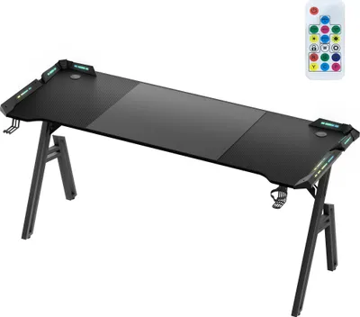 Obrázek produktu pro LARS360 LED herní stůl s RGB osvětlením, nastavitelný ergonomický počítačový stůl pro hráče, osvětlený herní stůl, černý 160*60*74 cm