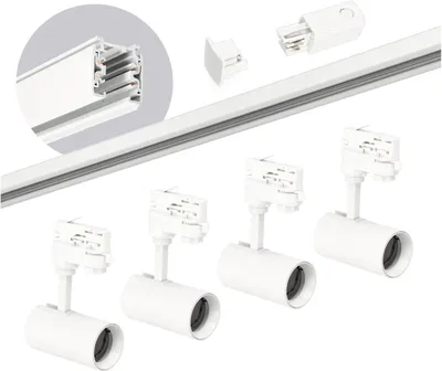 Zdjęcie produktu dla Zestaw szynowy 3 fazowy szyna 2m, 4x Lampa BIAŁY kompletny zestaw