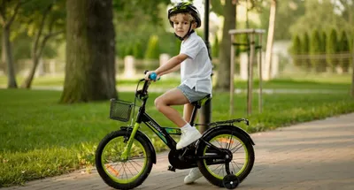 Produktbild von Kinderfahrrad - 12 Zoll - Schwarz und Grün - für 2-4 Jahre - mit Dual-Pivot-Vorderradbremse - mit Gepäckträger - Jugendfahrrad