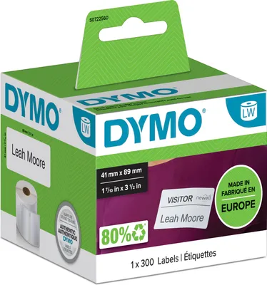 Produktbild von DYMO Original LabelWriter Etiketten für kleine Namensschilder | 41 mm x 89 mm | Rolle mit 300 leicht ablösbaren Etiketten | selbstklebend | für LabelWriter Etikettendrucker und Beschriftungsgerät