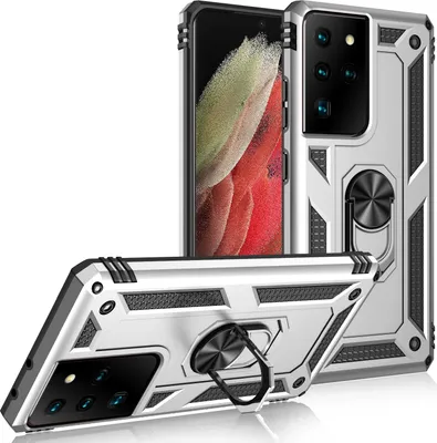 Image de Étui pour Galaxy S21 Ultra 5G étui de protection militaire double couche avec support d'anneau et support Argent