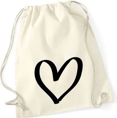 Produktbild von Huuraa Turnbeutel Herz Heart 12 Liter Natural Baumwolle Rucksack Geschenkidee